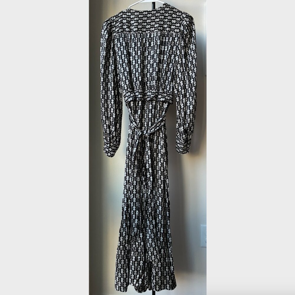 Sandro Black and White Floral Belted Maxi Wrap Dress - Size EU 36 - Picture 3 of 12